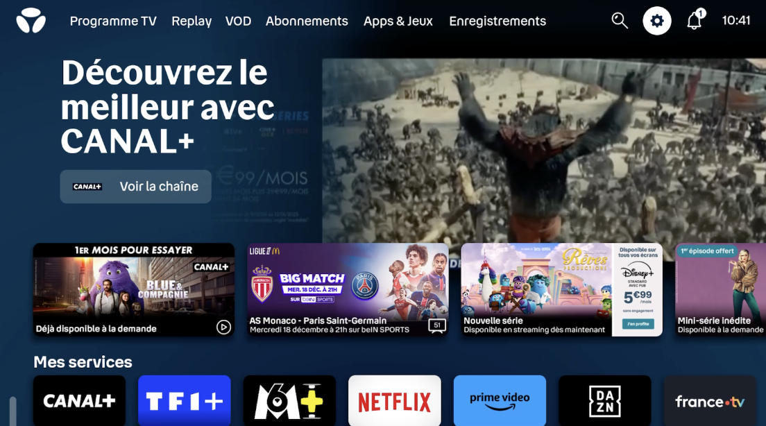 Menu Réglages Interface TV Bbox