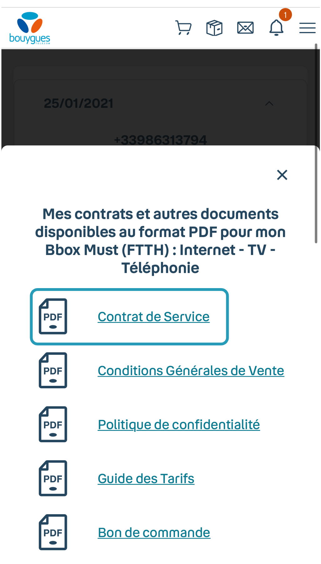 Retrouver contrat de service - Assistance Bouygues Telecom